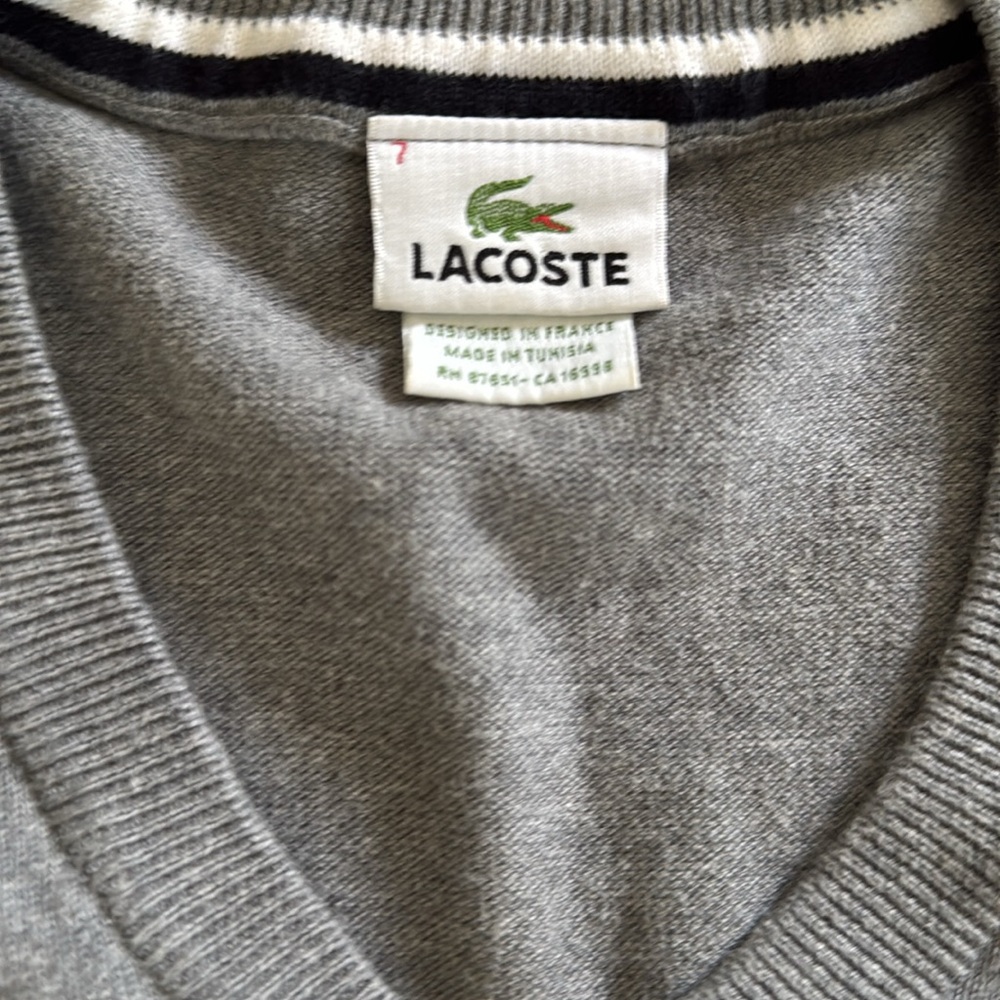 Lacoste Gray V-Neck Sweater Classic Knit - Picture 3 of 5